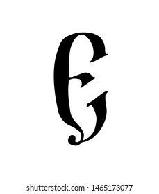 Latin letter E. Vector. Logo for the company. Icon for the site. Separate letter from the alphabet. Gothic neo-Russian ancient style of 17-19 centuries.