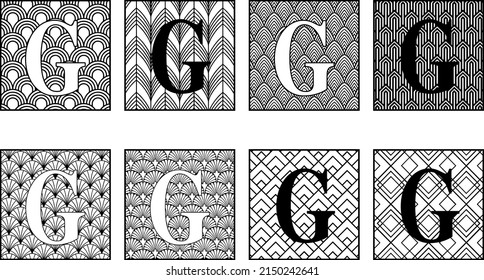 Latin letter G on Art Deco pattern. Cut file on white background