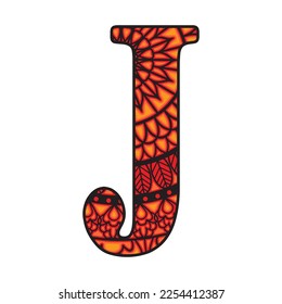 Latin letter J layered design. Mandala cut file on white background