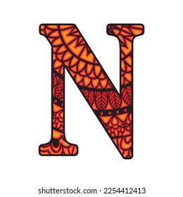 Latin letter N layered design. Mandala cut file on white background