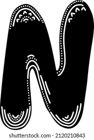 Latin letter "N". Vector black illustration isolated on a white background. Scandinavian style. Beautiful font, template, element, logo, alphabet.
