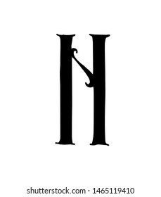 Latin letter N. Vector. Logo for the company. Icon for the site. Separate letter from the alphabet. Gothic neo-Russian ancient style of 17-19 centuries.