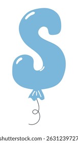 Letra latina balão em forma de S, design brilhante arredondado, vetor isolado em fundo transparente. Ilustração desenhada à mão. Feriado, festa, comemoração, aniversário, cartão de aniversário, elemento de banner