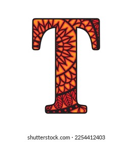 Latin letter T layered design. Mandala cut file on white background