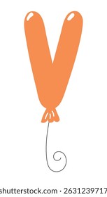 A letra latina V em forma de balão, design brilhante arredondado, vetor isolado em fundo transparente. Ilustração desenhada à mão. Feriado, festa, comemoração, aniversário, cartão de aniversário, elemento de banner