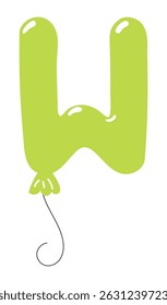 Latin letter W shaped balloon, rounded glossy design, isolated vector on transparent background. Hand drawn illustration. Holiday, party, celebration, anniversary, birthday card, banner element