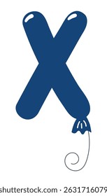 Balão em forma de letra latina X, design brilhante arredondado, vetor isolado em fundo transparente. Ilustração desenhada à mão. Feriado, festa, comemoração, aniversário, cartão de aniversário, elemento de banner
