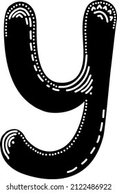 Latin letter "Y". Vector black illustration isolated on a white background. Scandinavian style. Beautiful font, template, element, logo, alphabet.