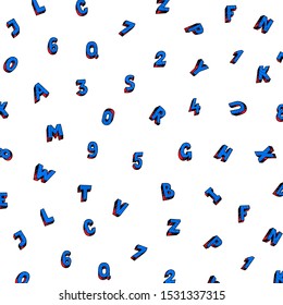 Latin letters on a white background. Vector. Latin letters pattern for fabric or clothing. Blue texture symbols.