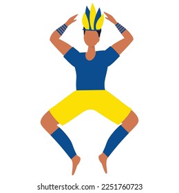 Latin man dancing in carnival costume with feathers. Vector illustration.