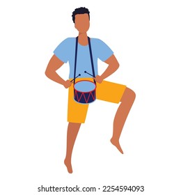 Latin man dancing with drum
 isolated on white background. Man dancing on musical festival. Vector illustration.