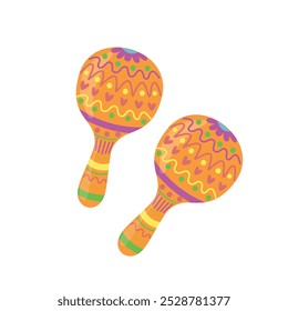 Maracas latinas, ilustração, vetor em um fundo branco. Ilustração de maracas coloridas para impressões.