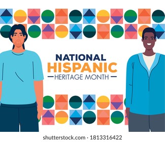 latin men cartoons with colored shapes design, national hispanic heritage month and culture theme Vector illustration