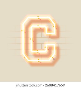 Latin Neon C. Vector uppercase letter