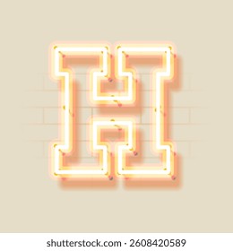 Latin Neon H. Vector uppercase letter