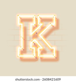 Latin Neon K. Vector uppercase letter