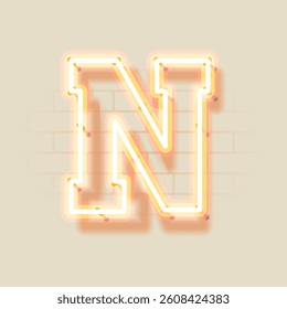 Latin Neon N. Vector uppercase letter