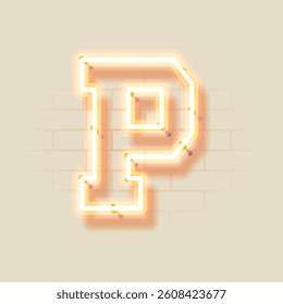 Latin Neon P. Vector uppercase letter