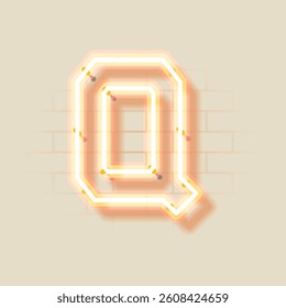 Latin Neon Q. Vector uppercase letter