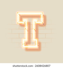 Latin Neon T. Vector uppercase letter