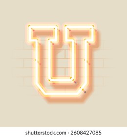Latin Neon U. Vector uppercase letter