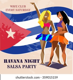 Latin Party Flyer with girls and Cuban flag