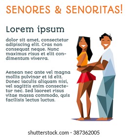 Latin Party Flyer, Poster with dancing couple (Senores and senoritas - Ladies and Gentlemen)