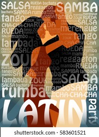 Latin party illustration with dancing cuban couple