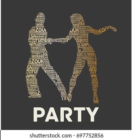 Latin Party - vector illustration with dancing couple. Gold version.