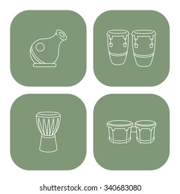 Latin Percussion Drum Instrument Icons. Vector Icons set of Latin Music Percussion Drum Instruments. Icons on white background. Neat work, easily editable.