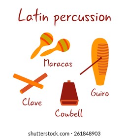 Latin percussion musical instruments vector set