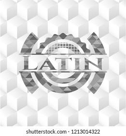 Latin realistic grey emblem with cube white background