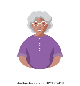 Latin senior old woman cartoon with glasses design. Diverse multicultural people, multiethnic theme Vector illustration.