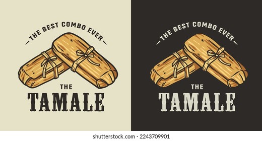 Latin tamale food vector with corn leaves for logo or emblem. Traditional tamales mexican fast food.