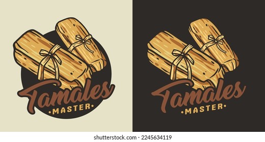 Latin tamale food vector with corn leaves for logo or emblem. Traditional tamales mexican fast food.