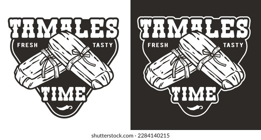 Latin tamale food vector with corn leaves for logo or emblem. Traditional tamales mexican fast food.