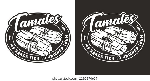 Latin tamale food vector with corn leaves for logo or emblem. Traditional tamales mexican fast food.