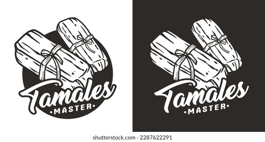 Latin tamale food vector with corn leaves for logo or emblem. Traditional tamales mexican fast food.