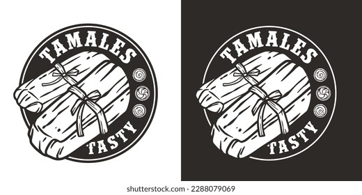 Latin tamale food vector with corn leaves for logo or emblem. Traditional tamales mexican fast food.