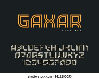 Latin uppercase alphabet letters and numbers. Abstract linear font. Vector illustration