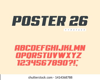 Latin uppercase alphabet letters and numbers. Retro poster font. Vector illustration