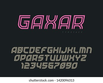 Latin uppercase alphabet letters and numbers. Abstract linear font. Vector illustration