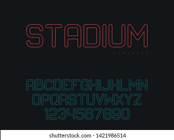 Latin uppercase alphabet letters and numbers. Linear font. Vector illustration