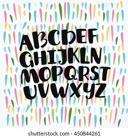 Latin Vector alphabet. Hand drawn upper letters. ABC on colorful  brush strokes background