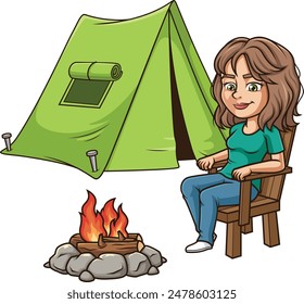 Latin woman camping vector illustration