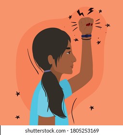 latin woman cartoon with fist up in side view design, Manifestation protest and demonstration theme Vector illustration