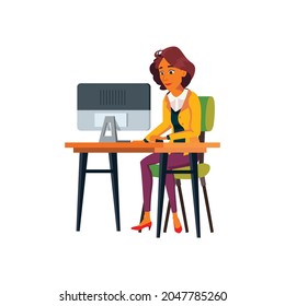 latin woman checking email on computer cartoon vector. latin woman checking email on computer character. isolated flat cartoon illustration