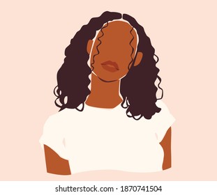 Latin woman vector portrait. Black girl in white T-shirt.