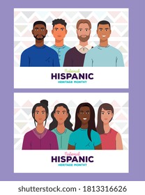 latin women and men cartoons design, national hispanic heritage month and culture theme Vector illustration