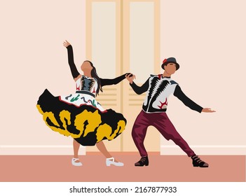 Latina dance Festa Junina Dancers. Festival or Carnival characters. Vector art illustration. Template for Latin American holiday, the June party of Brazil. 